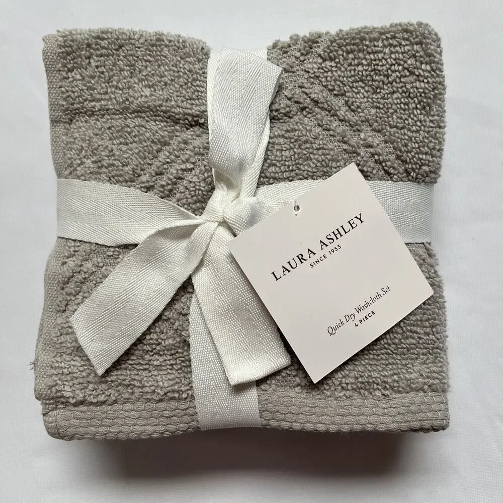 Laura Ashley Wash Cloth Towels 13 x 13 Inch Lisana Pattern Pebble Gray Set of 4